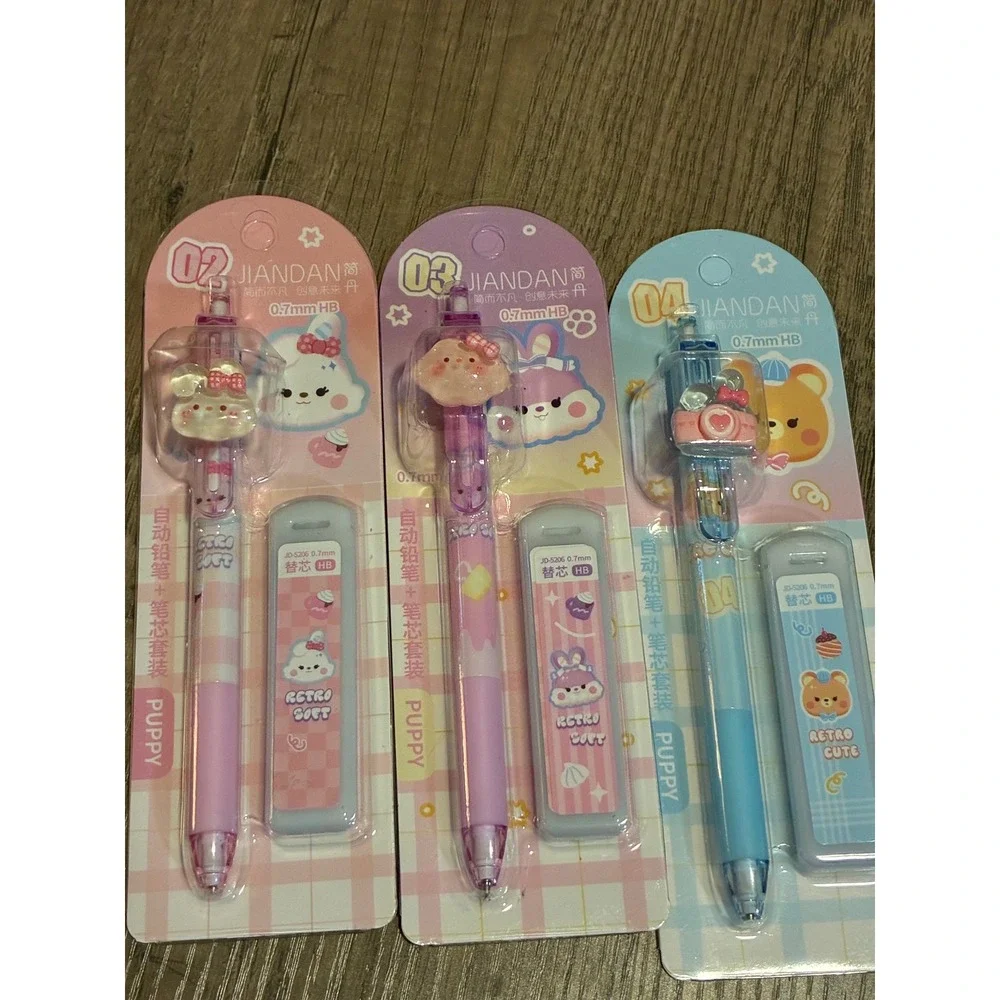 Jiandan Kawaii Mechanical Pencil Lead Set 0.7mm HB Pastel Bunny Bear 3pk